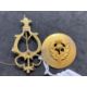 Scottish silver gilt kilt pins circular set with thistle plus another harp shaped set with a citrine - Image 1 of 5