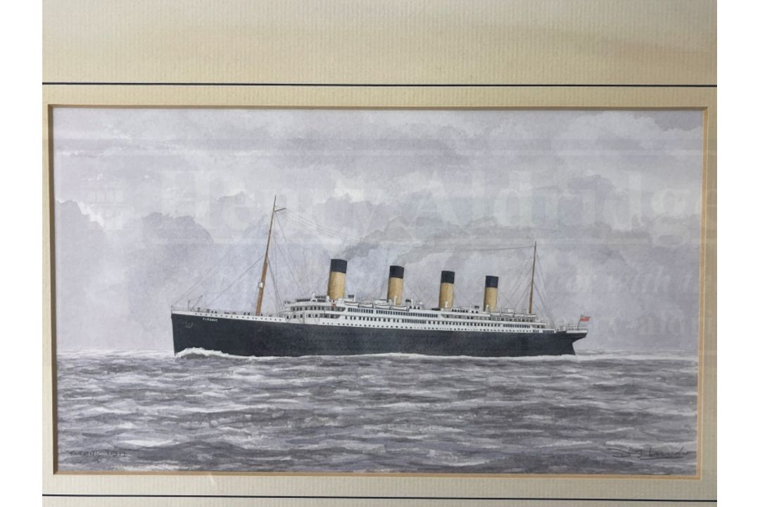 MARITIME ART: 20th Century English School D.J. Lund watercolours of Titanic, H.M.Y. Britannia and
