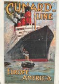 TRAVEL POSTERS: Cunard Line Aquitania, Europe to America circa 1914 by Odin Rosenvinge, lithograph