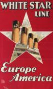TRAVEL POSTERS: Rare lithograph in colours backed onto linen. Walter Thomas White Star Line Europe