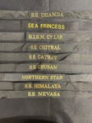 OCEAN LINER: Sailors cap ribbons S.S. Chitral, S.S. Nevasa, S.S. Himalaya, B.I.S.N. Co. Ltd, Sea