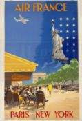 TRAVEL POSTERS: Vincent Guerra (dates unknown) Air France Paris, New York 1951. Alépée et Cie,