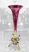 WHITE STAR LINE: Extremely rare brass and cranberry epergne with flared bowl, engraved 