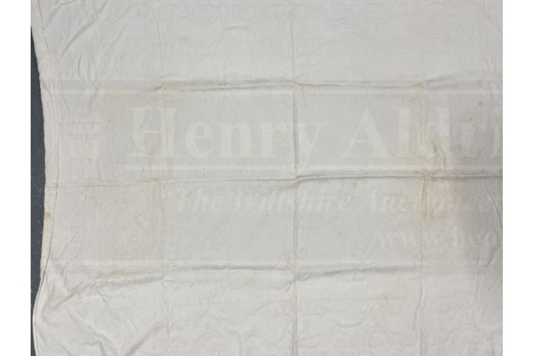 OCEAN LINER: Unusual Royal Mail Liner First-Class damask bed sheet. 74ins. x 54ins.