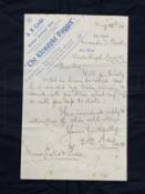 EARLY AVIATION PIONEERS/THE SAMUEL CODY ARCHIVE: Handwritten letter signed S.F. Cody dated May