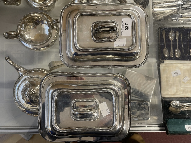 Hallmarked Silver: Asprey & Company rectangular shaped hors d'oeuvre dishes and covers with - Image 2 of 4