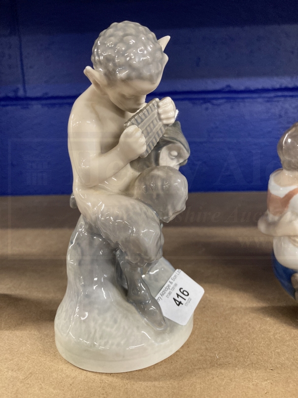 Royal Copenhagen: Pan playing his pipes to an owl. - Image 2 of 4