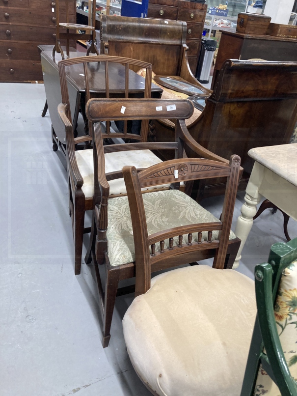 19th cent. and later dining chairs plus a 20th cent. Metamorphic child's highchair. (6) - Image 3 of 3