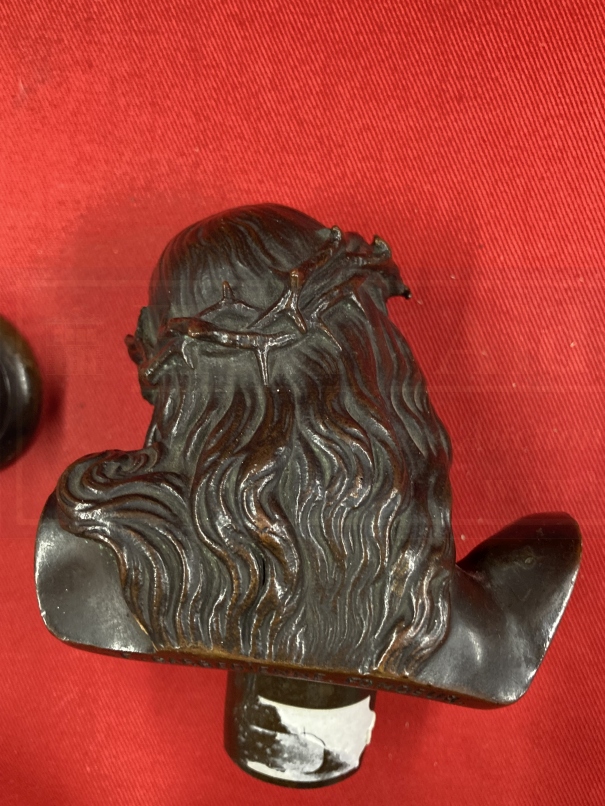 J. Clesinger Roma 1858: Bronze bust of Christ on a round base stamped F. Barbedienne Fondeur, - Image 2 of 3