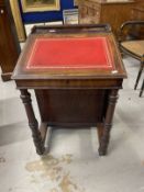 19th cent. Mahogany Davenport, red leather skiver, one concealed box on four drawers to one side.