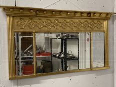 19th cent. Gilt overmantle mirror the moulded cornice with applied balls over triple bevelled