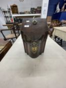 Late 18th cent. Mahogany serpentine knife box with brass fretwork escutcheon handle plates and