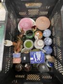 Ceramics & Glass: Various to include four glass paperweights, Japanese teapot and bowl, horse and