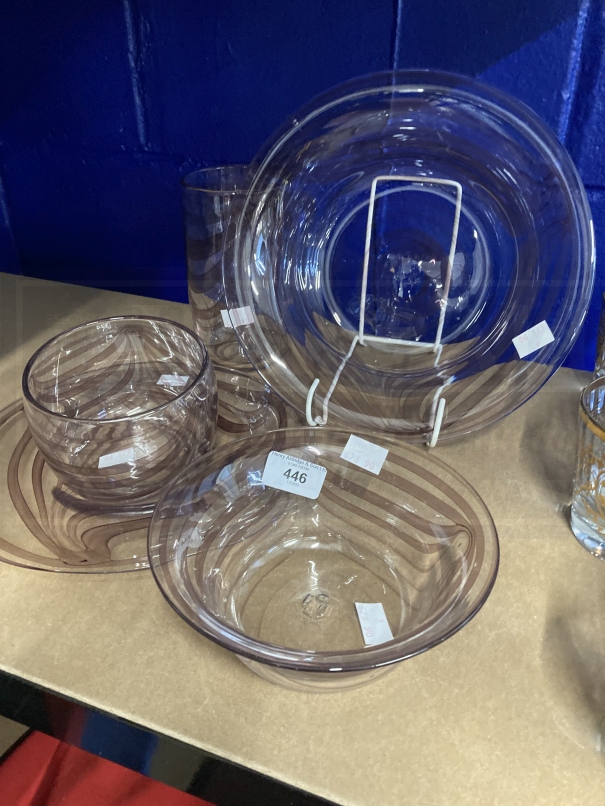 Glass: Deborah Fludgate art glass large bowl with swirled decoration, signed No. 885 10½ins, dish