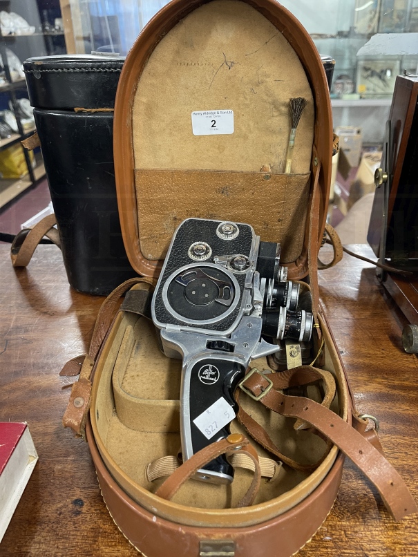 Cameras & Photographic Equipment: 1950s Bolex Paillard mechanical 3mm hand camera in case, plus a