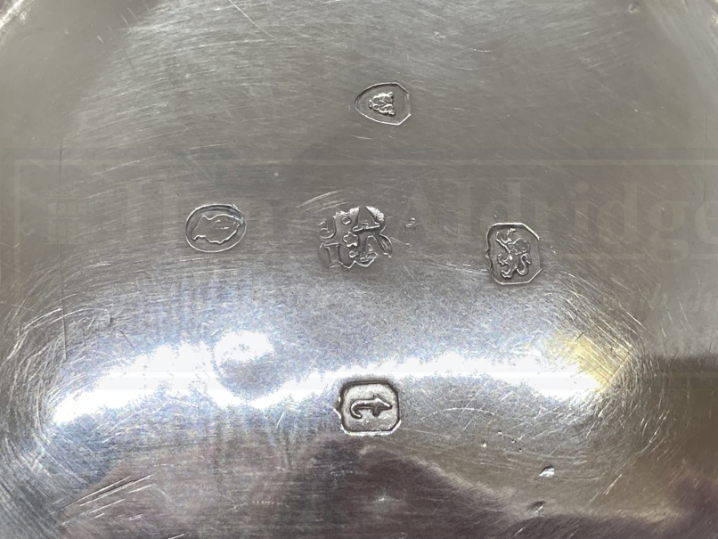 Hallmarked Silver: Georgian three piece tea set melon pattern body, gadroon border, C scroll handle. - Image 3 of 5