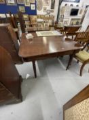 Regency mahogany D shaped dining tables on ring turned tapering legs, a pair. 29½ins. x 57ins. x