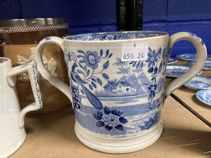 Ceramics: Royal Doulton silver rimmed three handled tankard, transfer printed mug with ships in - Image 3 of 4