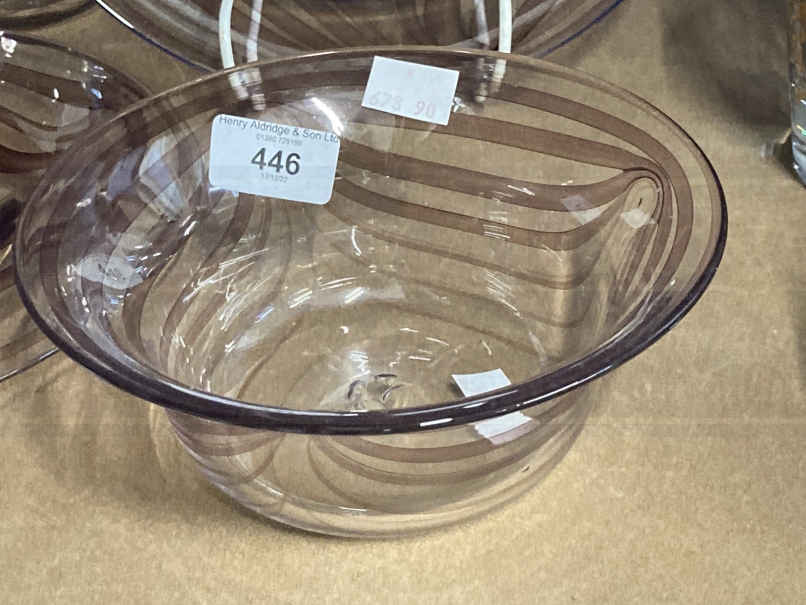 Glass: Deborah Fludgate art glass large bowl with swirled decoration, signed No. 885 10½ins, dish - Image 4 of 4