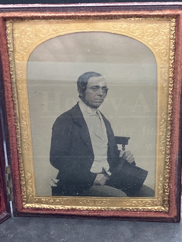 19th cent. Daguerrotype of a seated gentleman holding a bowler hat by Claudet's King William