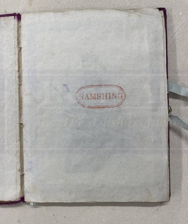 Chinese 19th cent. Album containing eleven watercolours of figures on pith paper, stamped Namshing - Image 6 of 6