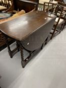 1920s oak barley twist drop leaf table. 30ins. x 55ins. x 42ins. Plus a three tier Edwardian cake