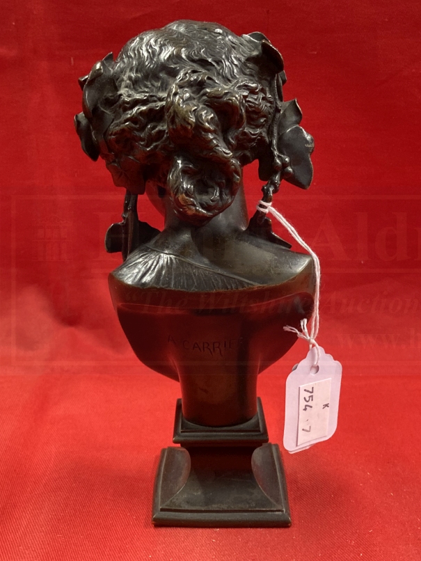 After A. Carrier bronze of a classical woman on a shaped base with ivy in her hair, signed A. - Image 2 of 3
