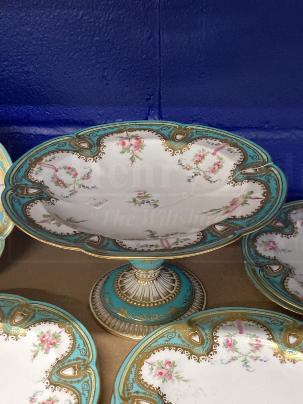 19th cent. English porcelain part dessert service decorated with flowers and gilt swags, pair of - Image 2 of 2