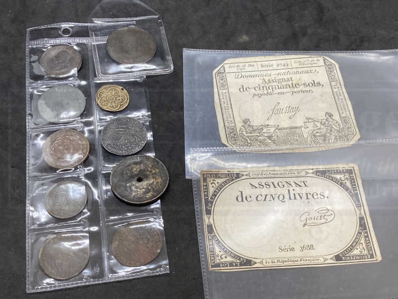 Coins & Tokens: U.S. Washington Independence 1783 (worn), Garrison Canteen Birr one penny undated,