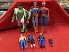 Vintage Toys: 1977 Mego Corporation Spiderman, 1978 Hulk and 1977 Mego Corporation Superman. (3)