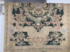 19th cent. Continental Aubusson style hand made wall hanging, green ground with floral, shell
