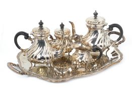 AN ITALIAN SILVER TEA AND COFFEE SERVICE WITH TRAY