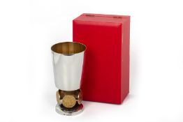 STUART DEVLIN - A PARCEL GILT SILVER COMMEMORATIVE GOBLET