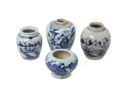 FIVE BLUE AND WHITE PORCELAIN JARS