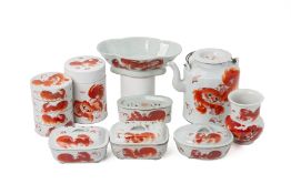 A LARGE GROUP OF CHINESE IRON RED PORCELAIN ITEMS