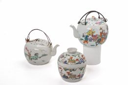 TWO FAMILLE ROSE PORCELAIN TEAPOTS