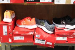 Four pairs of as new New Balance trainers; M680RG6 (UK 9), M411LB1 (UK 11), W880M11 (UK 7) and
