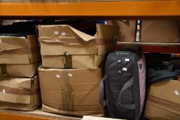 Four boxes of assorted clothing and related items and three boxes of bags/holdalls.