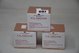 Three boxed as new Clarins Extra-Firming Nuit (50ml).