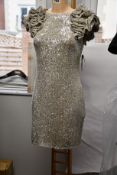 An as new Aidan Mattox Puff Sleeve sheath dress in champagne silver (UK 10 - RRP £285).
