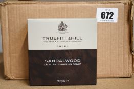 Twelve boxed as new Truefitt & Hill sandalwood luxury shaving soap (99g).
