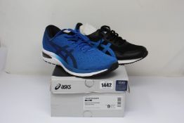 Two pairs of men's as new Asics trainers; Gel-Cumulus 22 (UK 10.5) and Tiger Runner (UK 8).