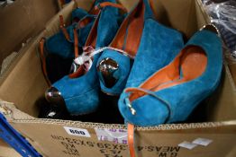 Ten pairs of as new (Seconds) black/aqua suede and chrome toe caps Lungta de fancy heels (Various