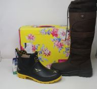 A pair of as new Rhinegold Elite Skye waterproof country boots (UK 5) and a pair of Joules Welibob