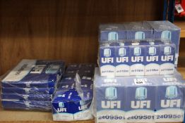 As new UFI Fuel and Air Filters - 2409501 Fuel x 18, 2341300 Oil x 10, 2511800 Oil x 10 and