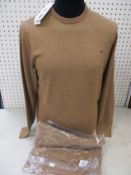 Two as new Calvin Klein superior wool crew neck sweaters in caramel (M).