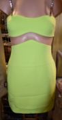 An as new David Koma linear mesh midriff mini dress in neon yellow (UK 8).