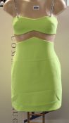 An as new David Koma linear mesh midriff mini dress in neon yellow (UK 8).