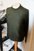 Two as new Calvin Klein superior wool crew neck sweaters in dark olive (M).