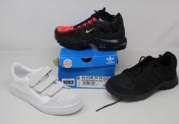 Four pairs of children's/youth as new Adidas trainers together with two pairs of junior Nike